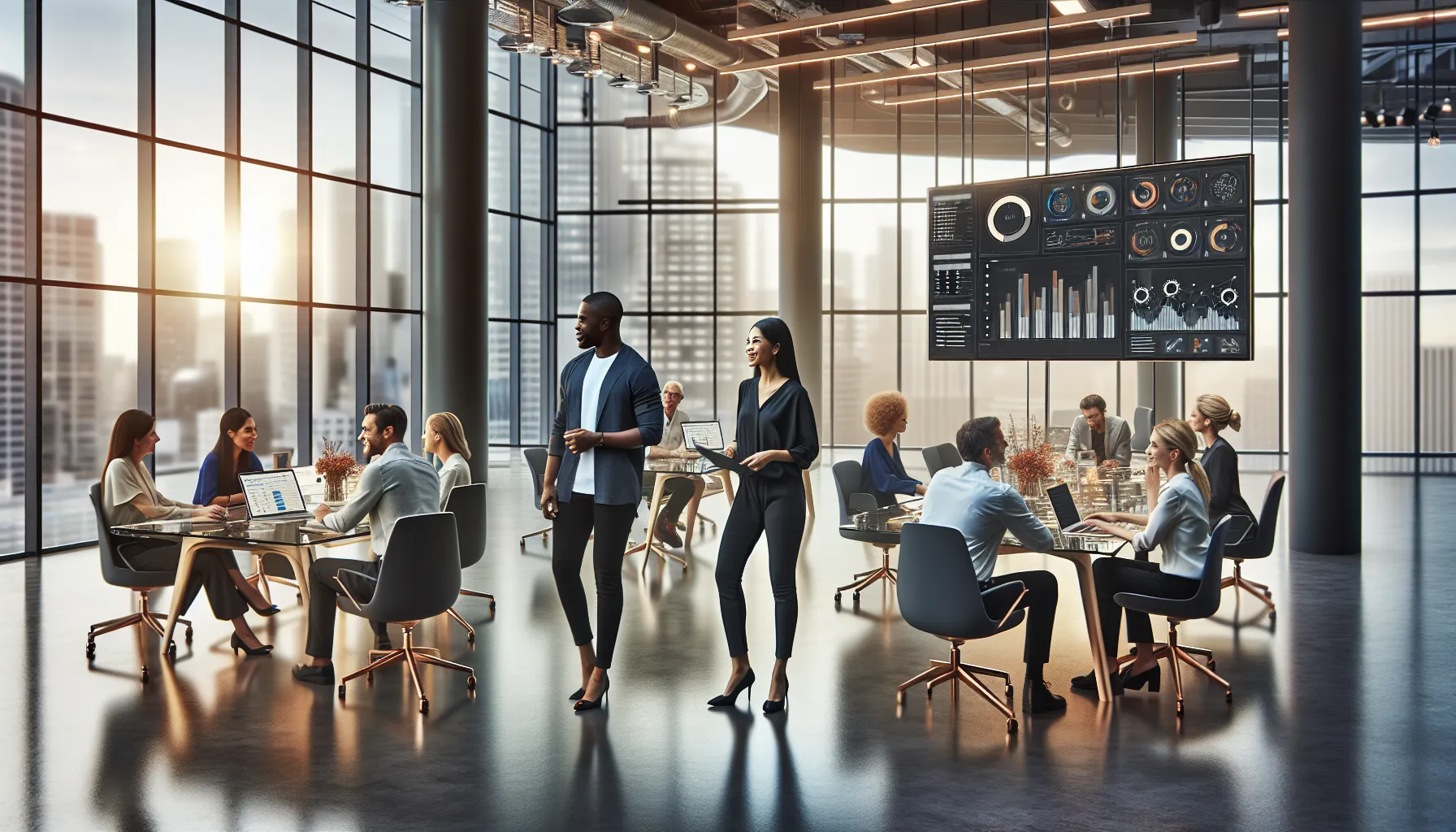 diverse team collaborating in a modern office setting.