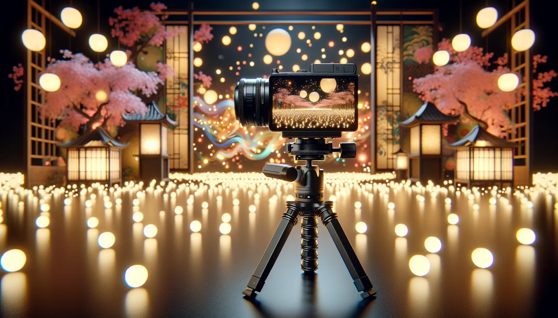 vibrant bokeh video setup with Japanese aesthetic elements.