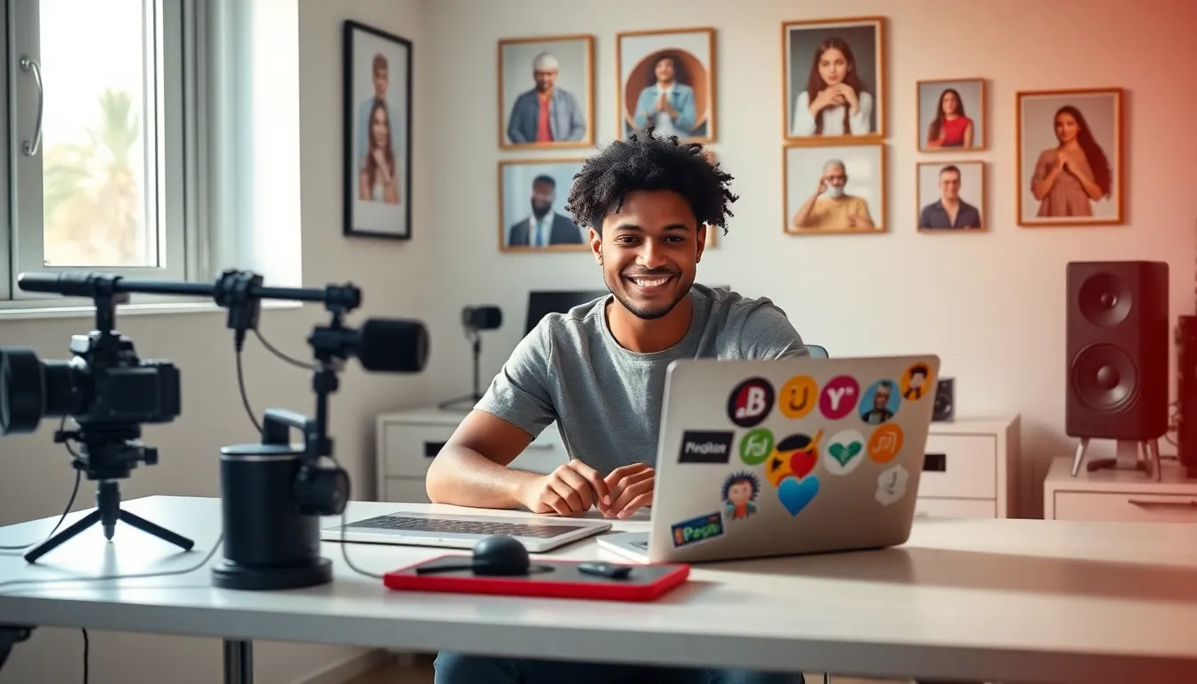 content creator in a modern workspace inspired by digital personalities.