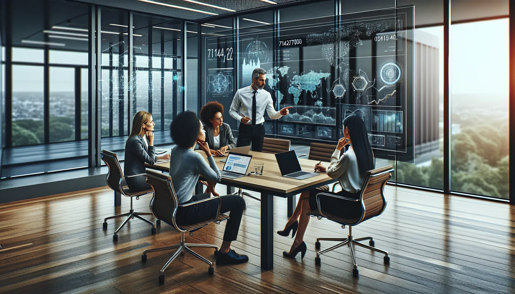 diverse professionals collaborating in a modern office setting.