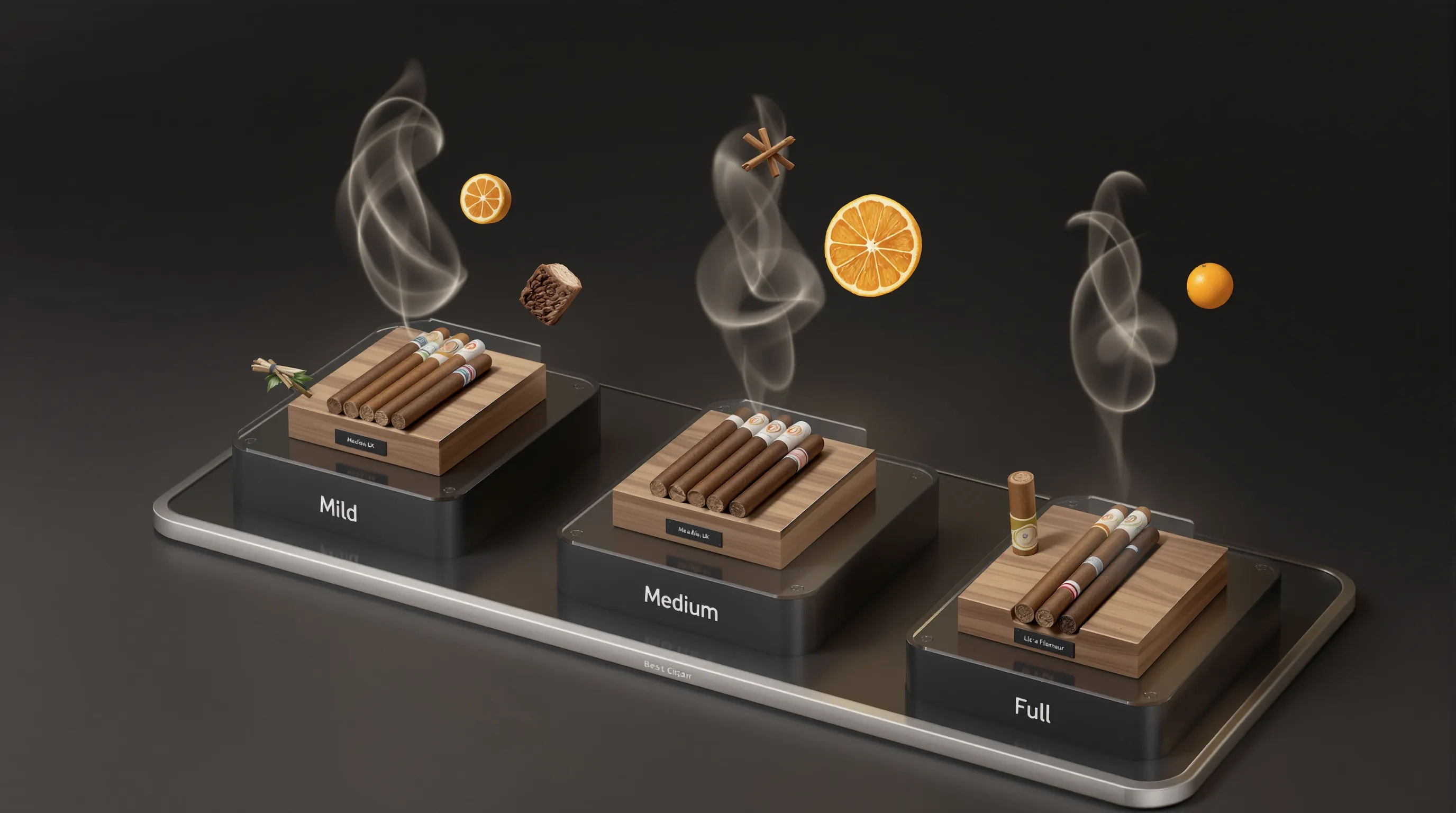 3D spectrum display showing UK cigar strengths with flavour and pairing cues.