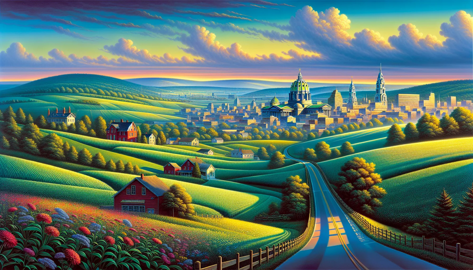 scenic view of south-central Pennsylvania with urban and rural features.