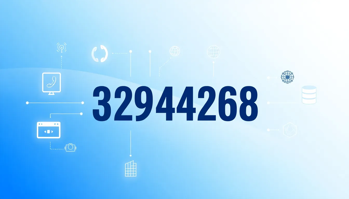 infographic showcasing the number 3292442268 with technology and math icons.