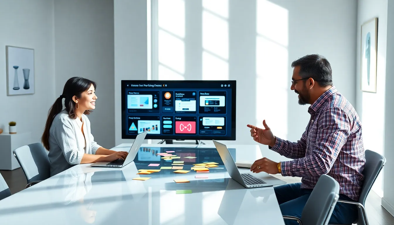 diverse team collaborating on bubble app development in a modern office.