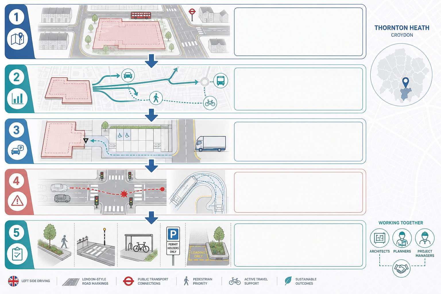 infographic showing traffic engineering steps for a development in Thornton Heath.