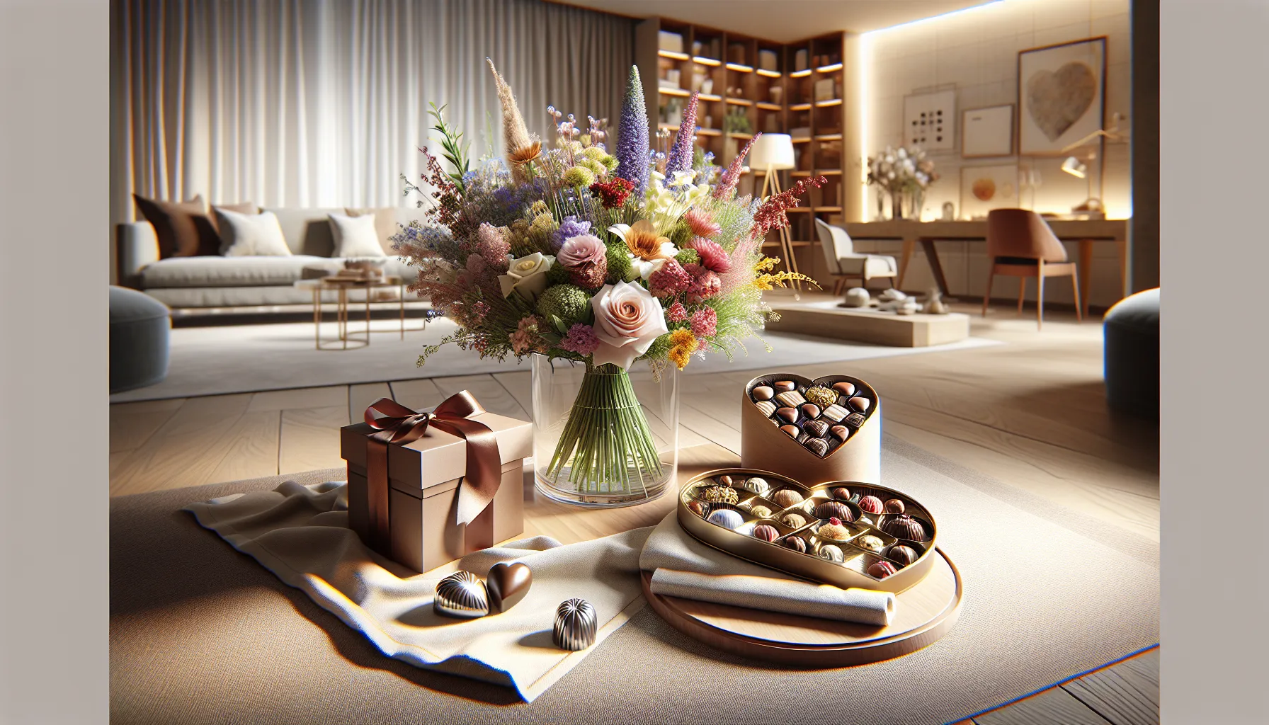 traditional Mother's Day gifts including flowers, chocolates, and jewelry.