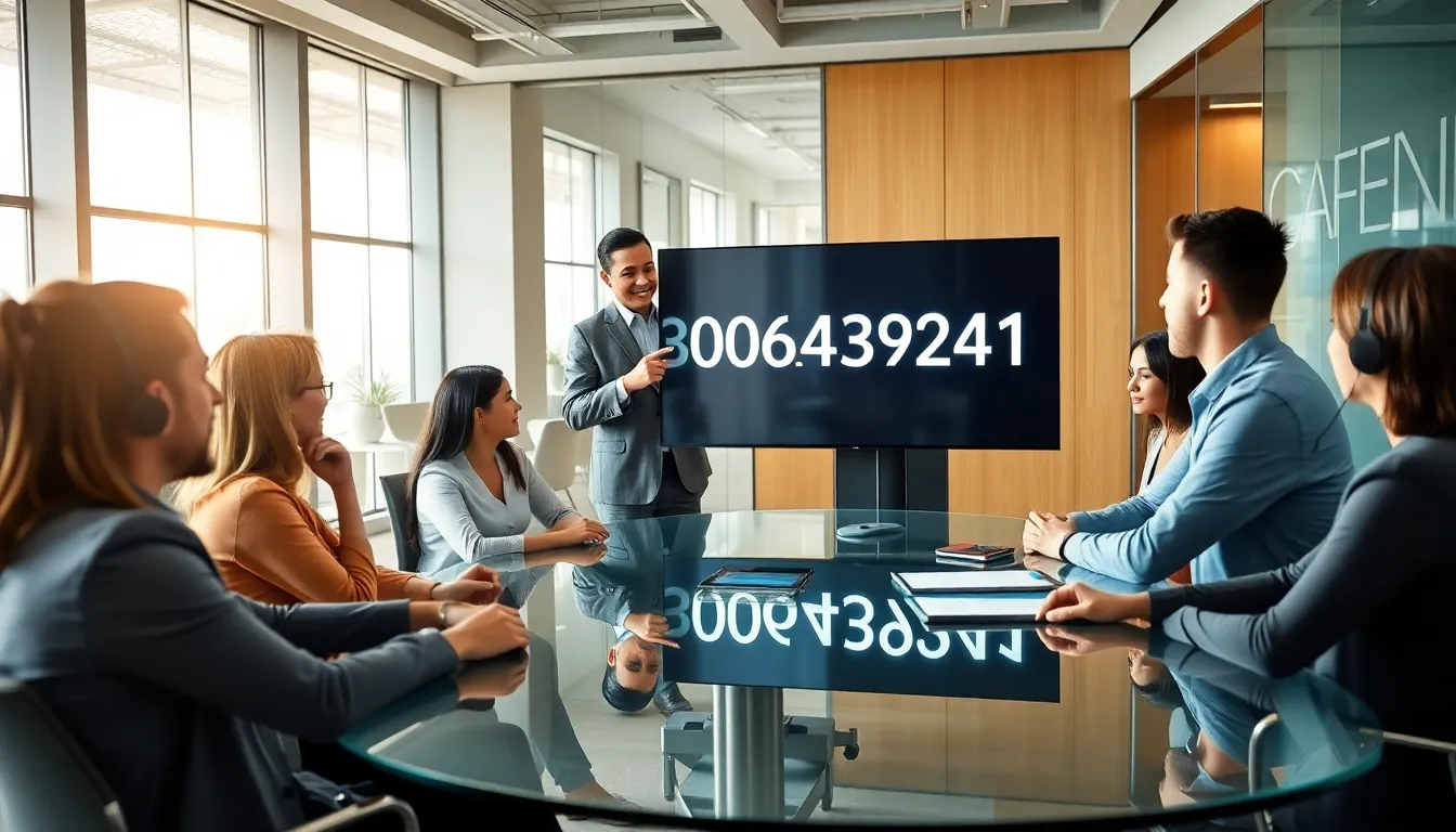 professionals discussing data and communication in a modern office.