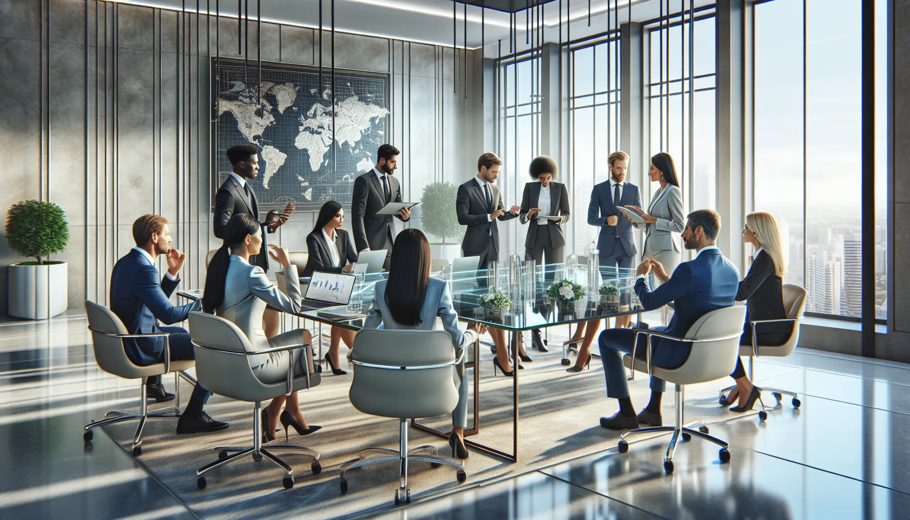 diverse professionals collaborating in a modern office setting.