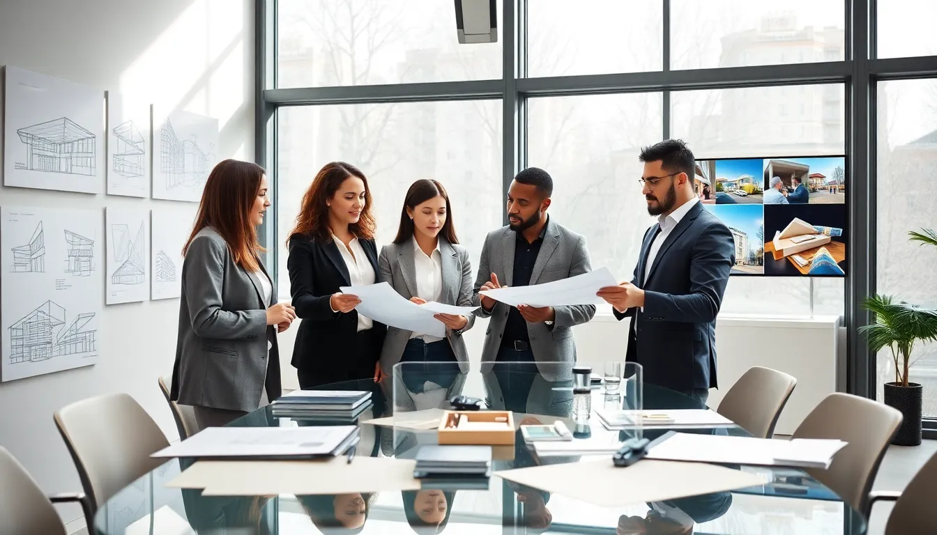 a diverse team of architects collaborating in a modern office.