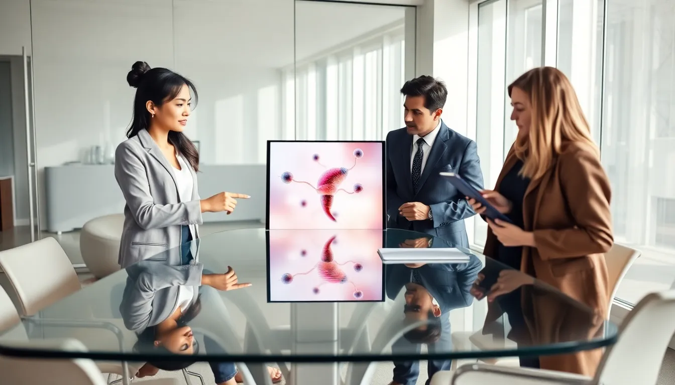 professionals discussing artistry related to espernofilia in a modern office.