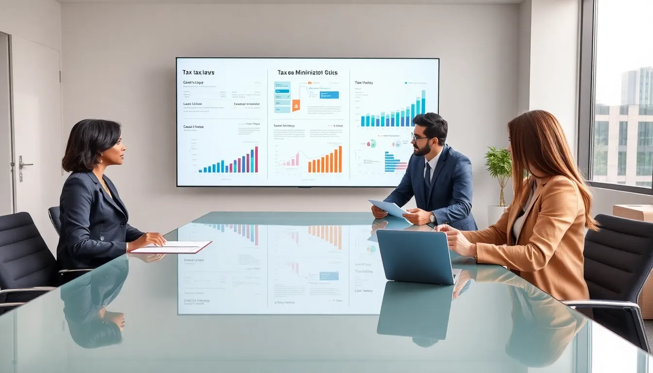 diverse team discussing tax minimization strategies in a modern office.