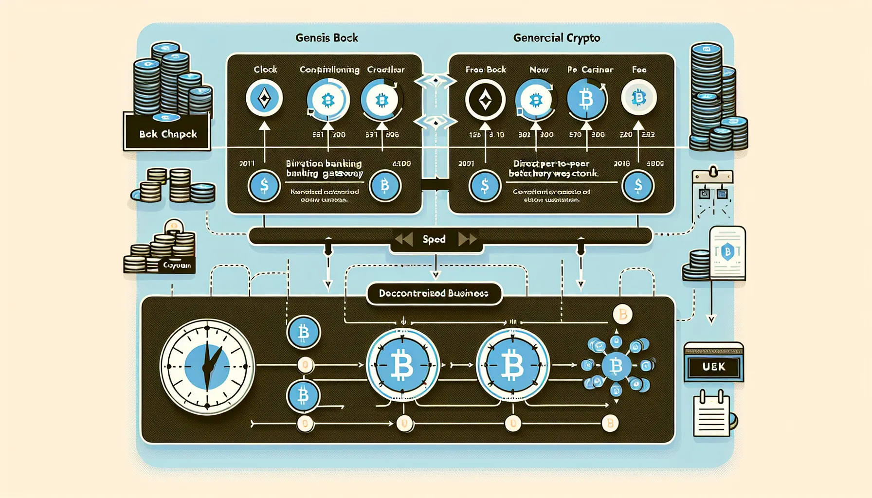 Infographic comparing Litecoin's speed, fees, and peer-to-peer structure to Bitcoin's ecosystem.