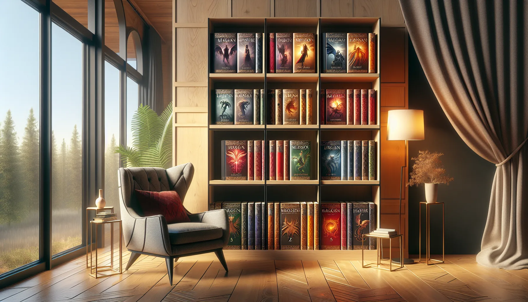 Books from the 'Throne of Glass' series on a stylish bookshelf.