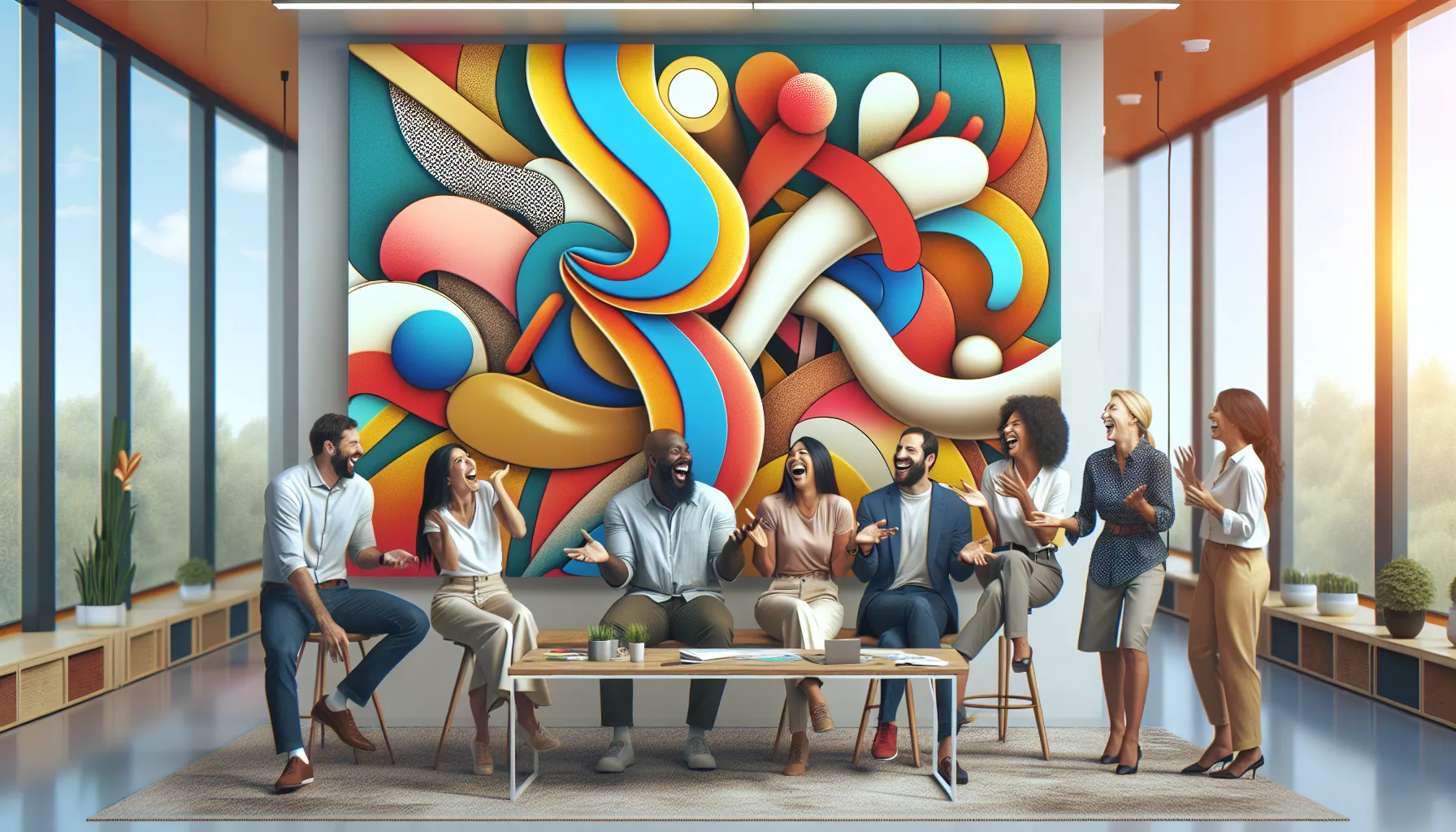 diverse group enjoying artwork inspired by ムババボボ.