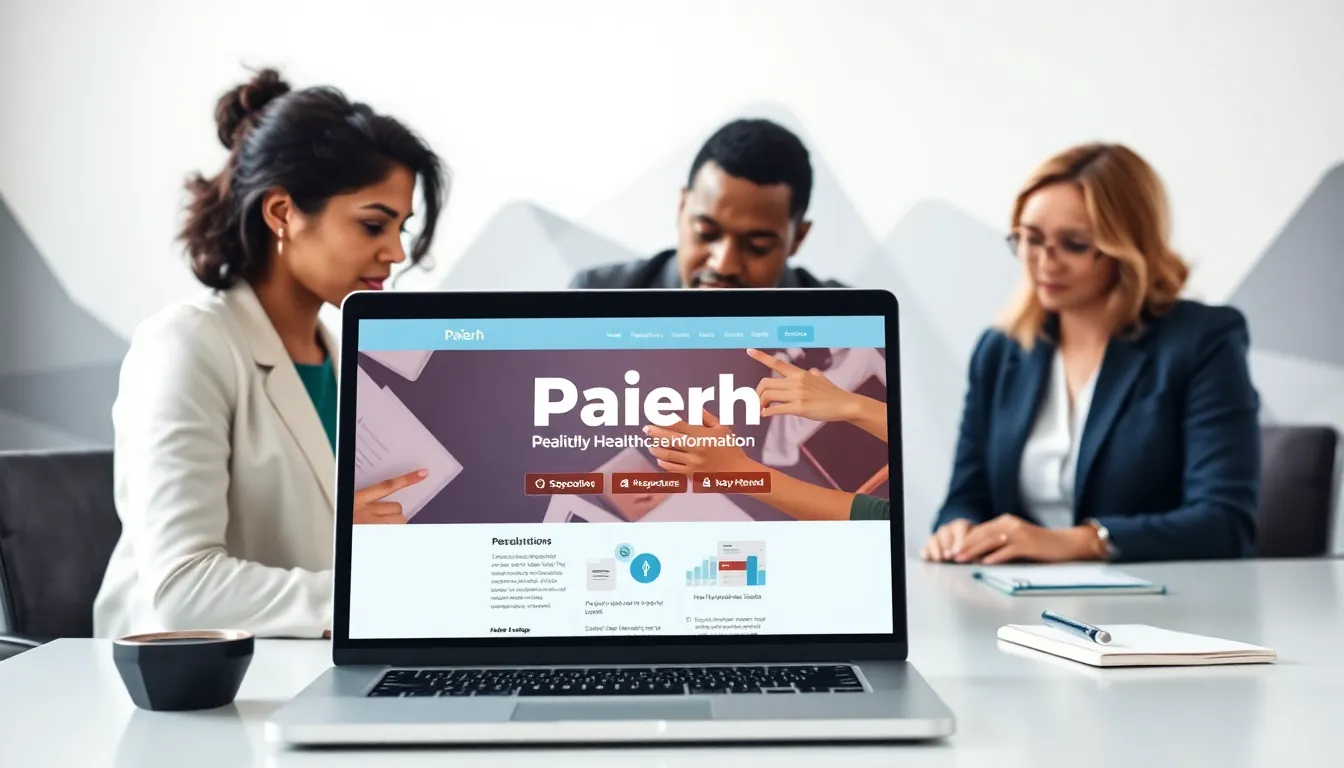 diverse professionals collaborating over a healthcare information website.