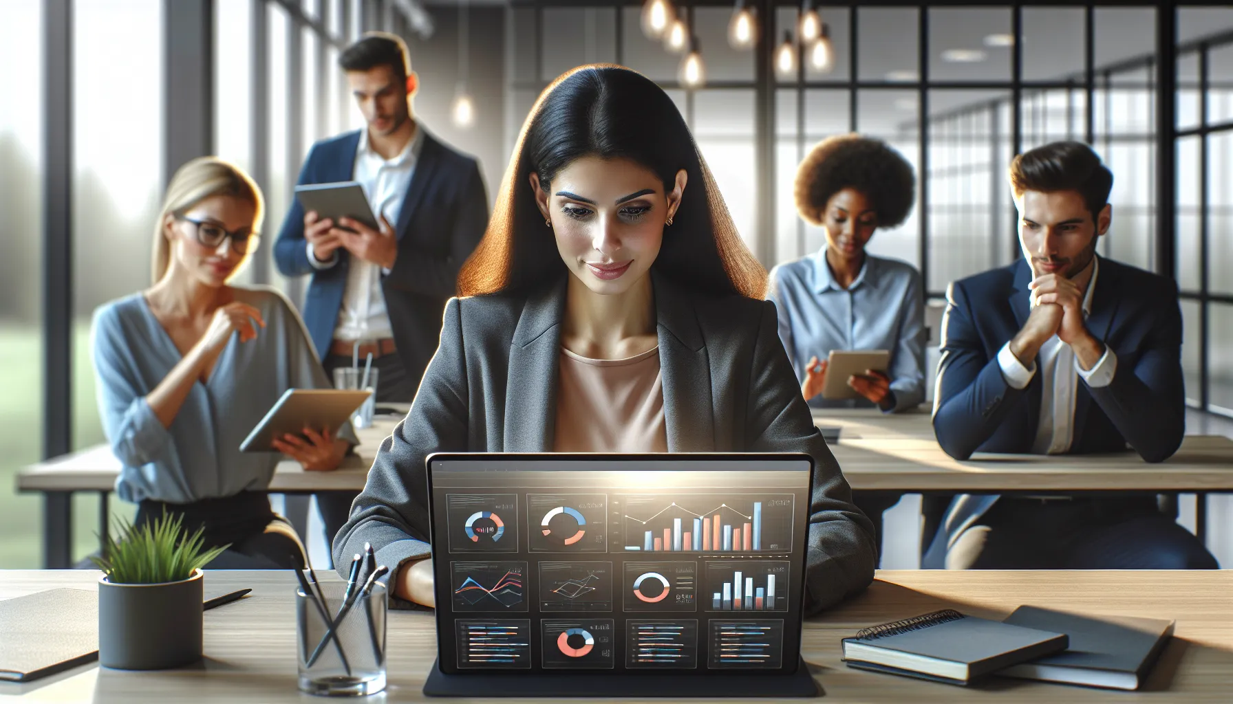 diverse team discussing subscription management in a modern office.