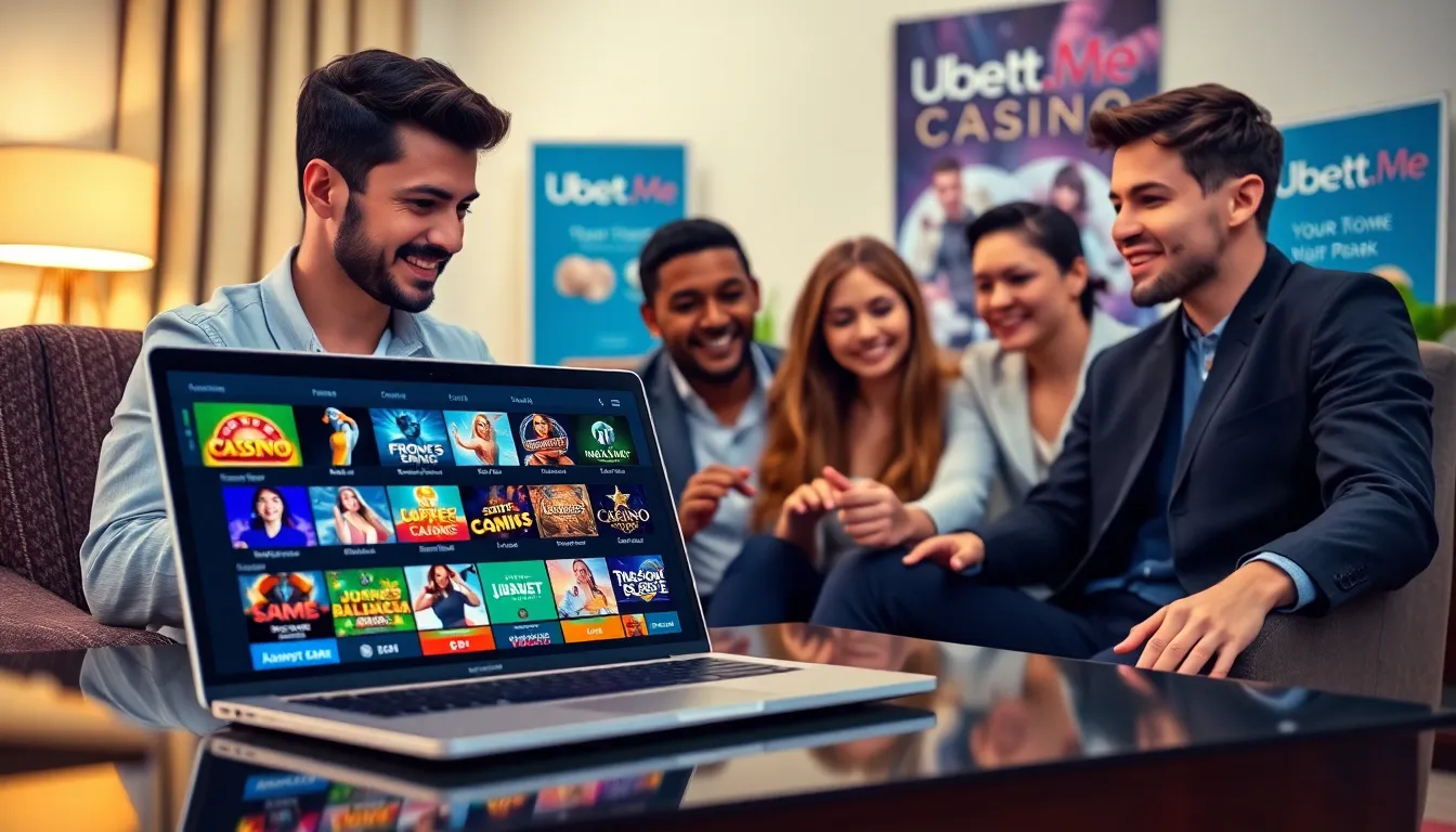 young adults playing games on a laptop in a modern home office.