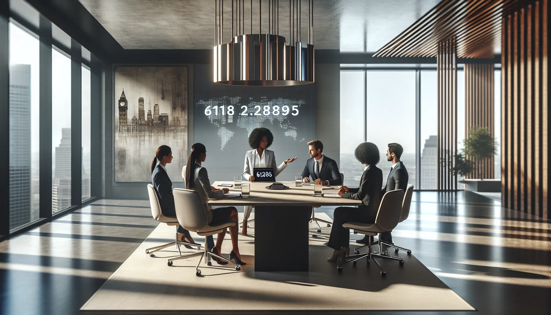 diverse team discussing the significance of a number in a modern office.