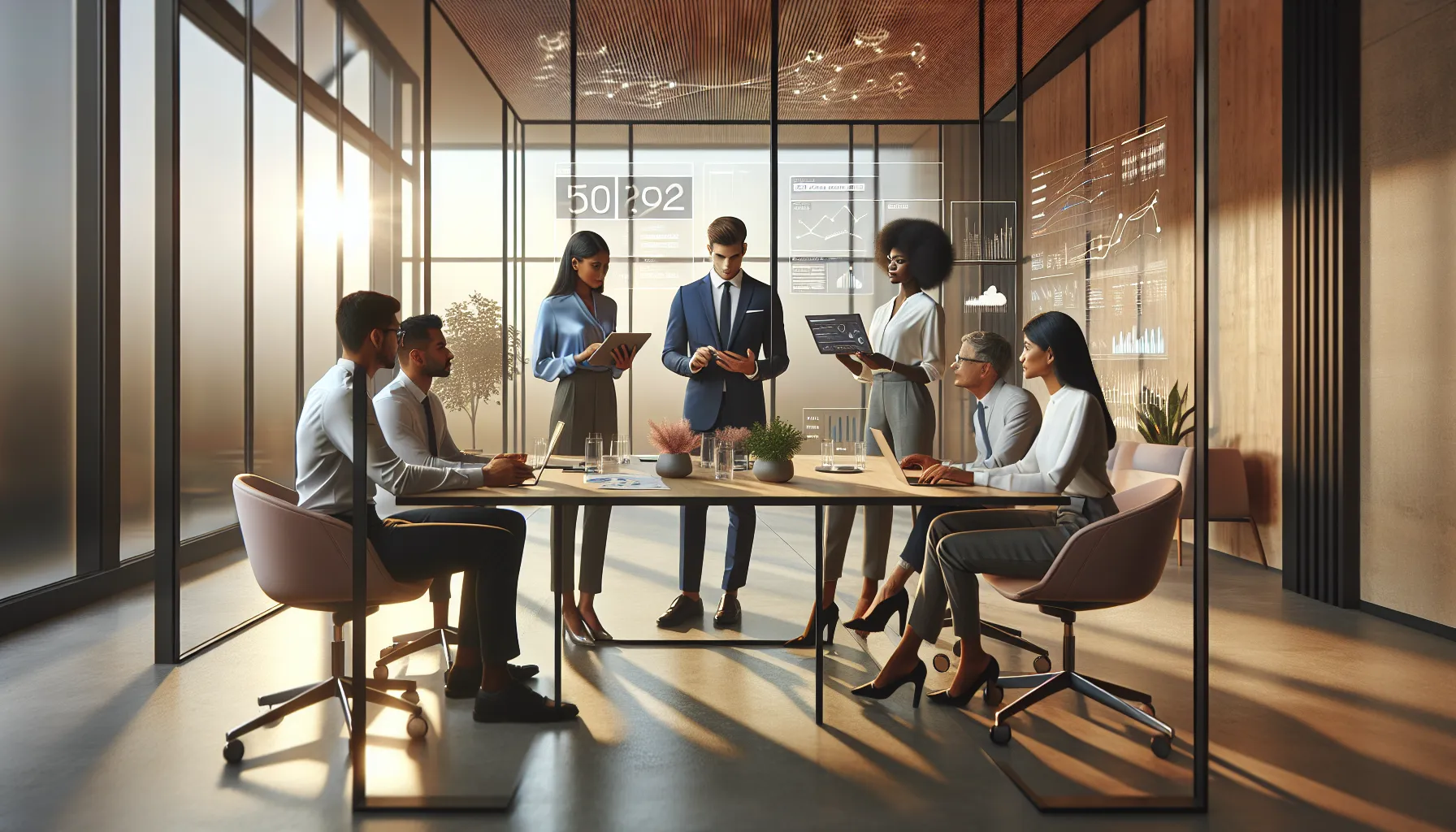 diverse team discussing numerical codes in a modern office.