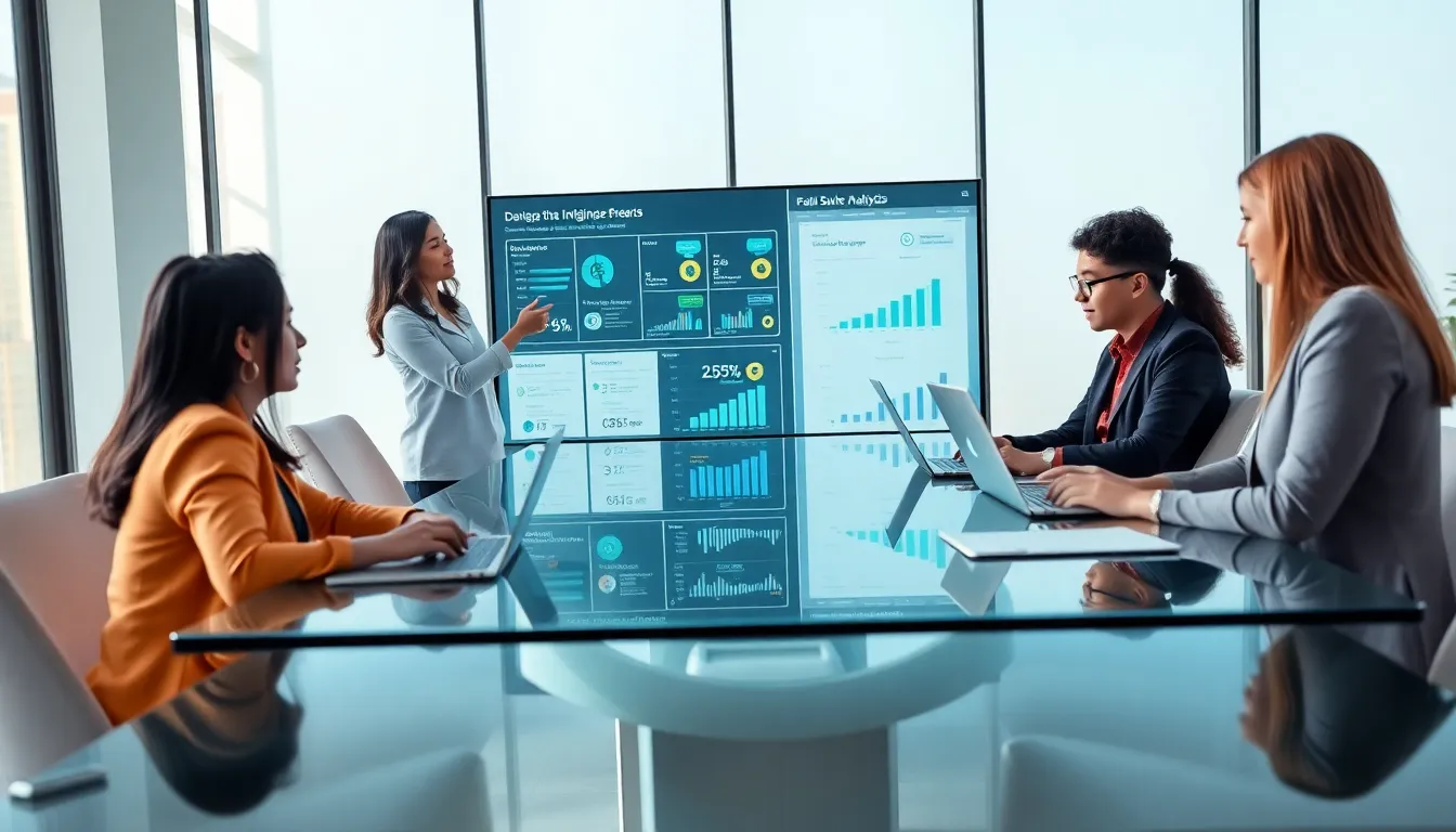 diverse team collaborating on data management solutions in a modern office.