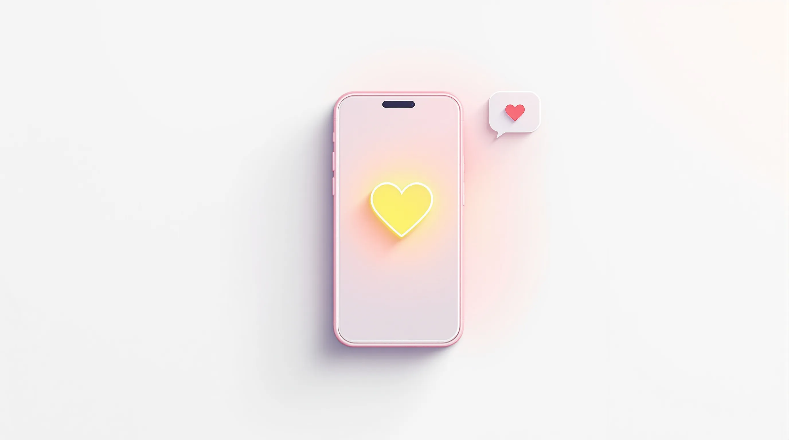 A minimalist smartphone displaying a glowing heart icon on a clean white background.