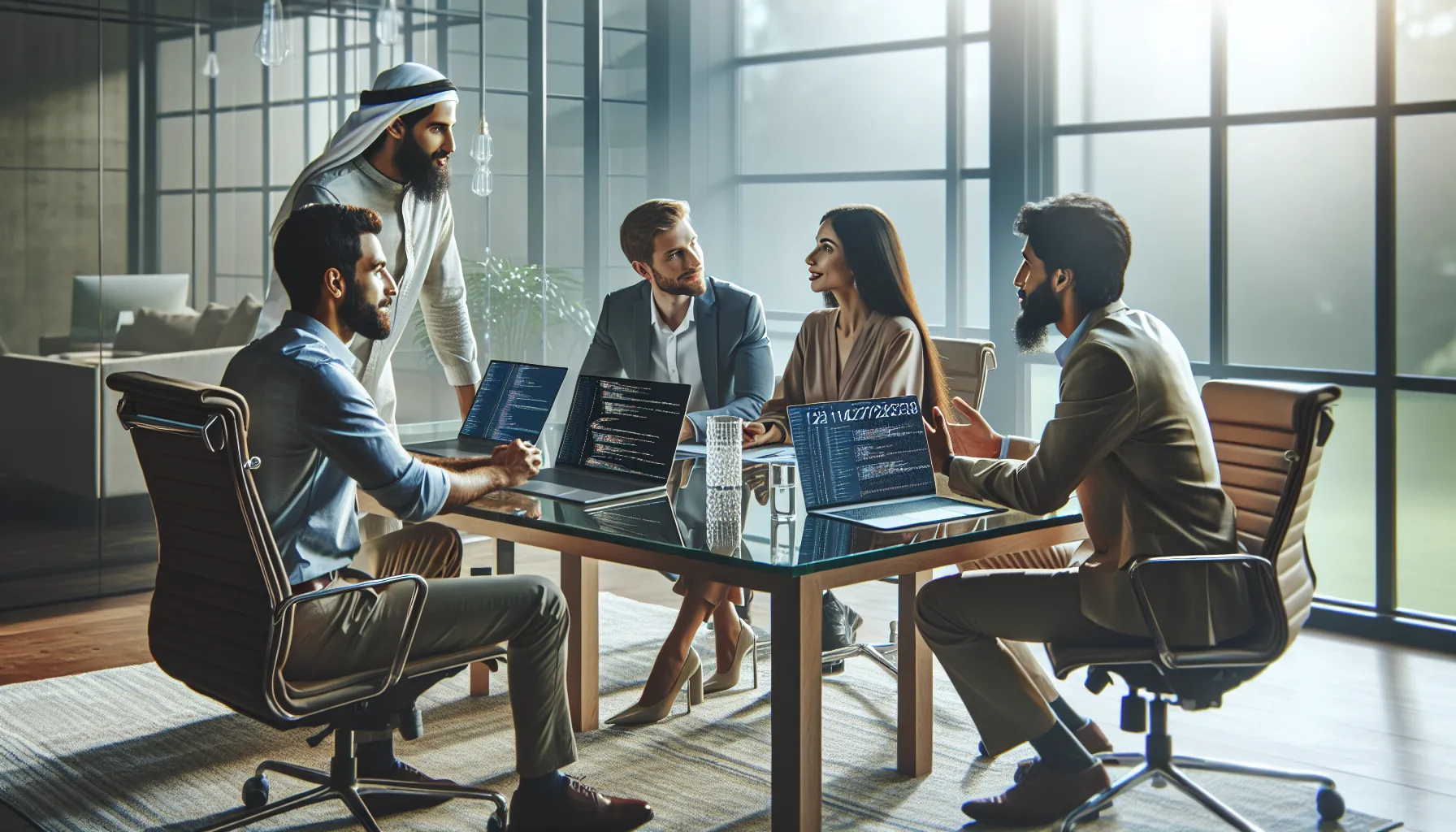 diverse professionals collaborating in a modern office.