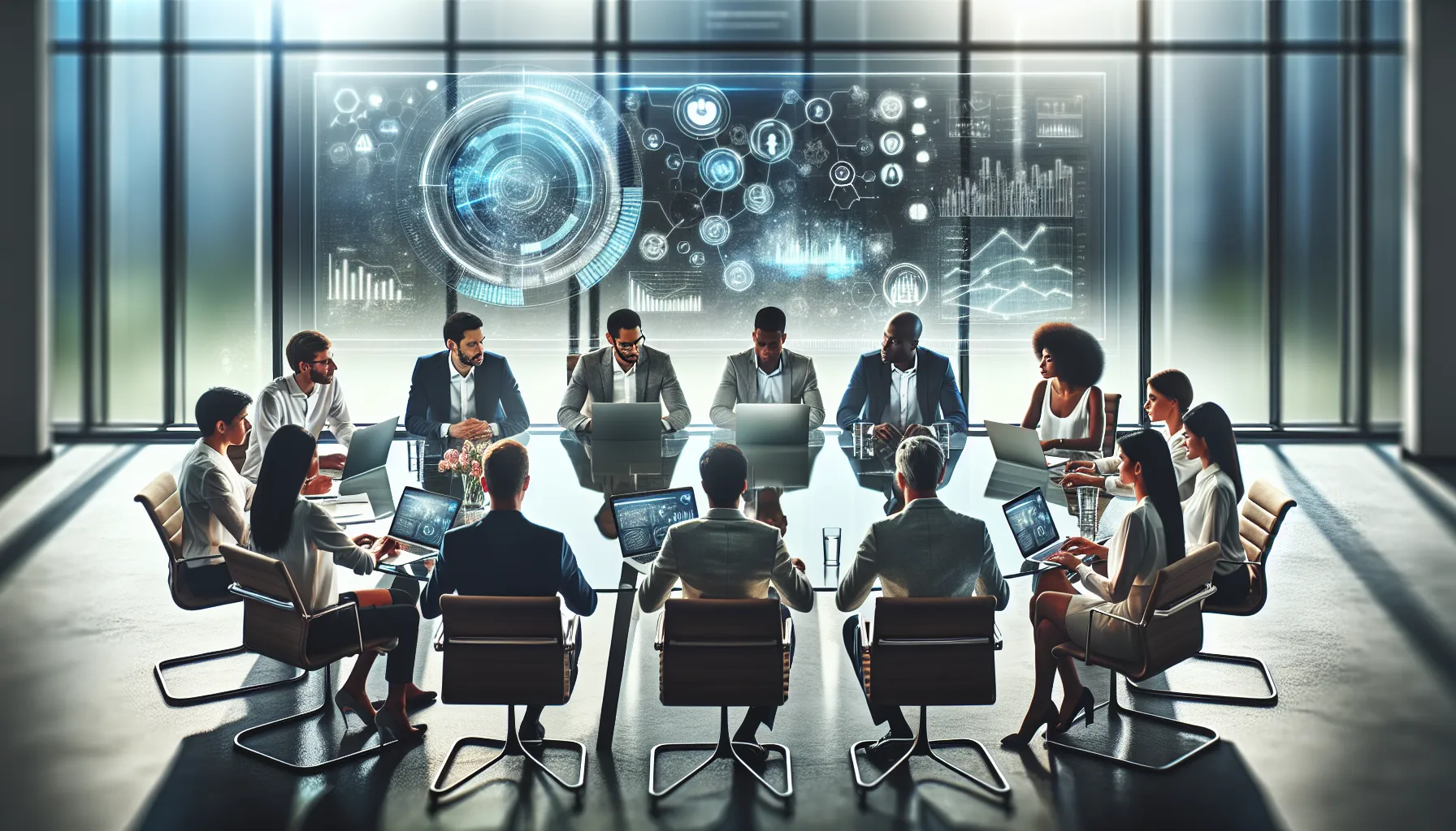 diverse professionals collaborating in a modern office setting.