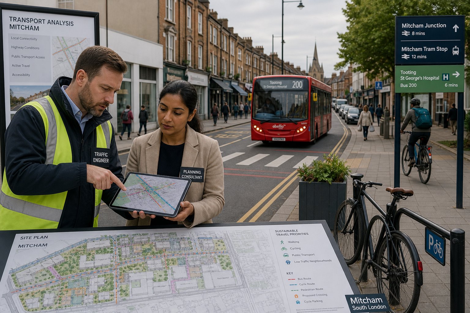 Traffic engineer reviewing Mitcham street access and sustainable transport planning.