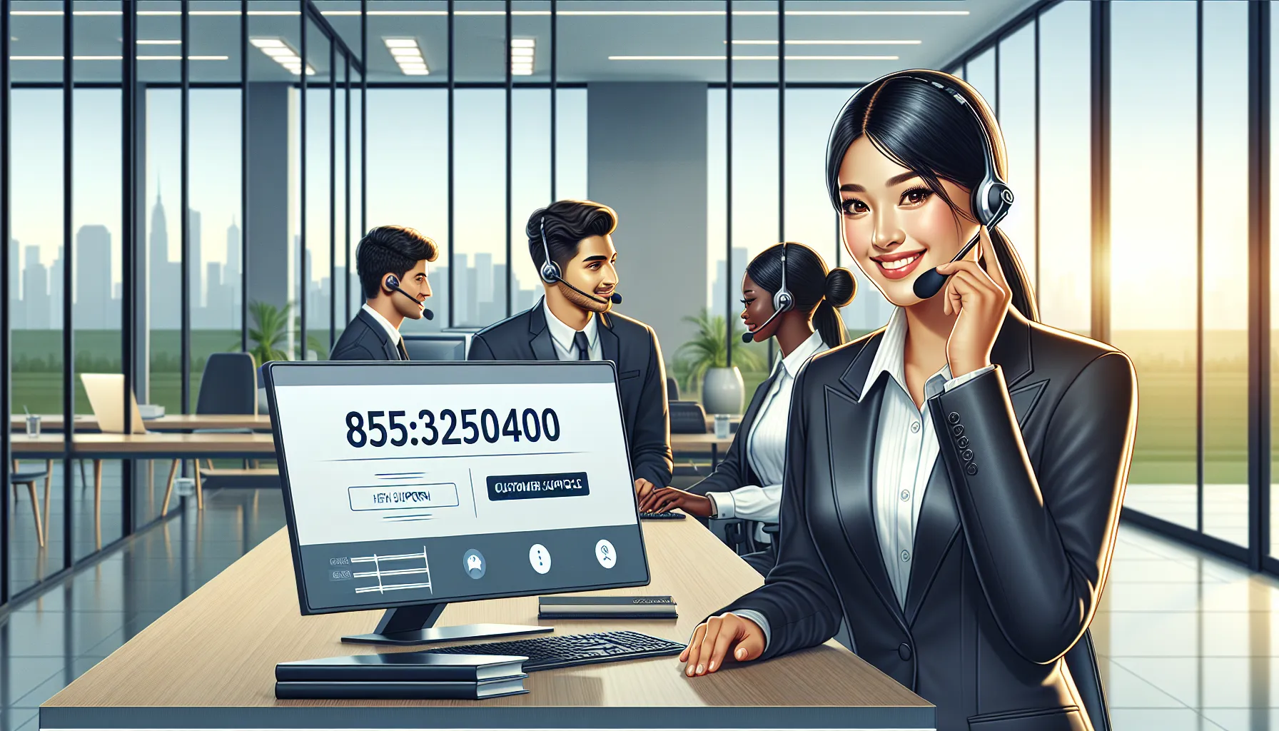 diverse customer service team in a professional office setting.