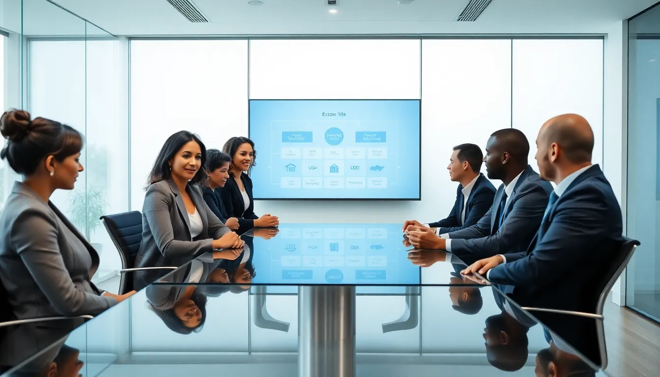 diverse team discussing real estate transactions in a modern office.