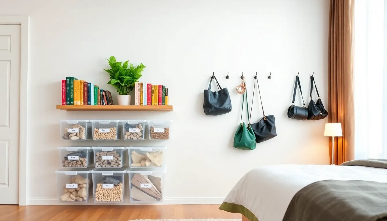 modern living space with organized shelves and clear storage solutions.