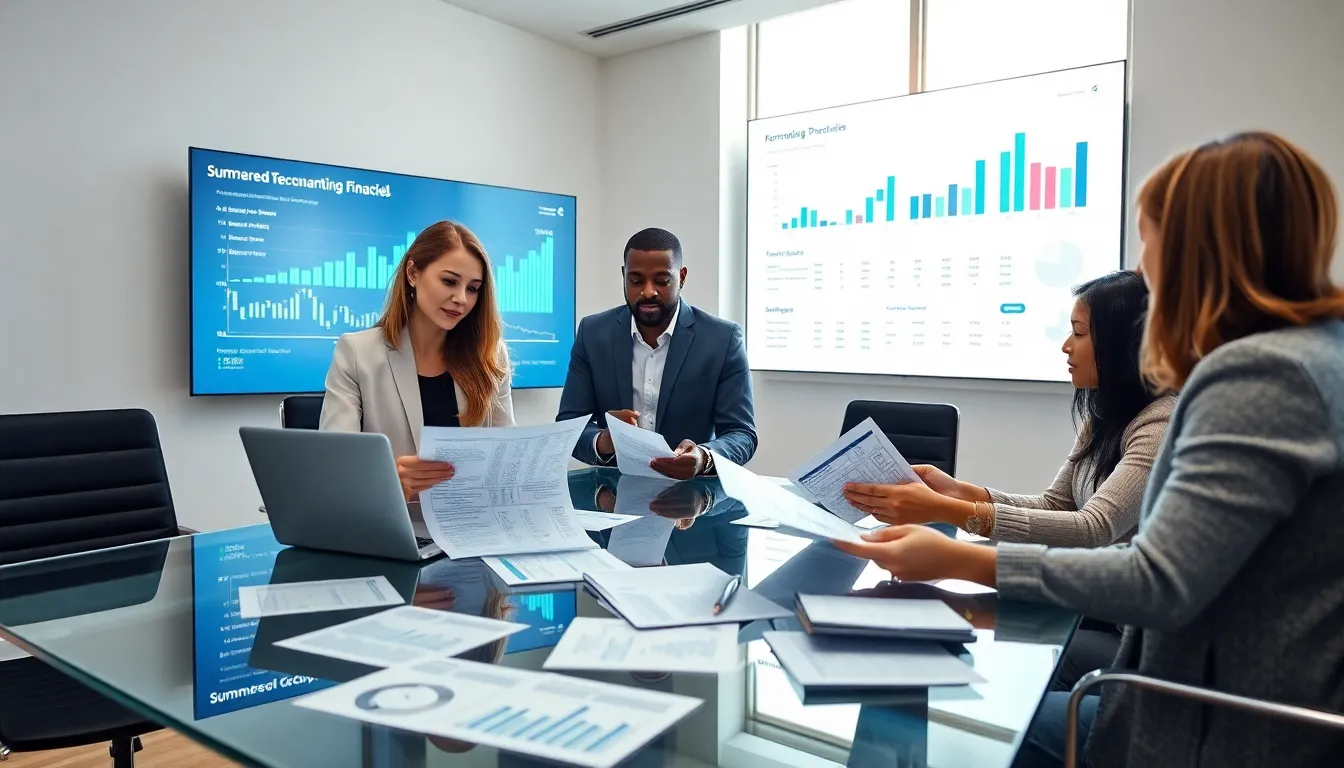 diverse team discussing technical accounting in a modern office.