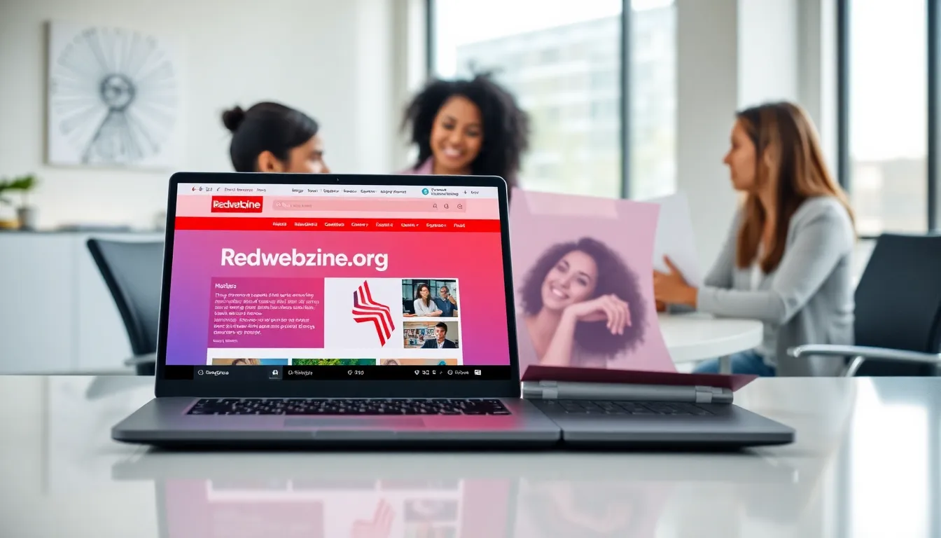 professionals collaborating in a modern office, showcasing Redwebzine.org.