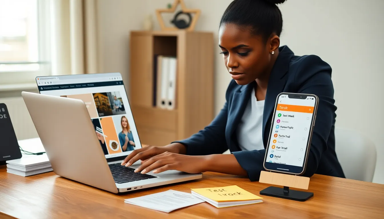 Person at desk bookmarking curated websites on a laptop with checklist nearby.