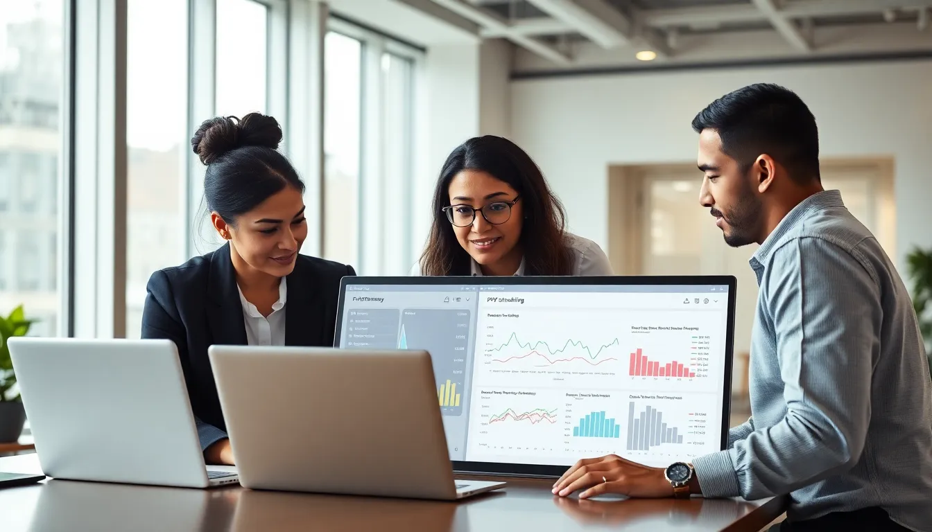 IT team analyzing GPU scheduling performance in a modern office.