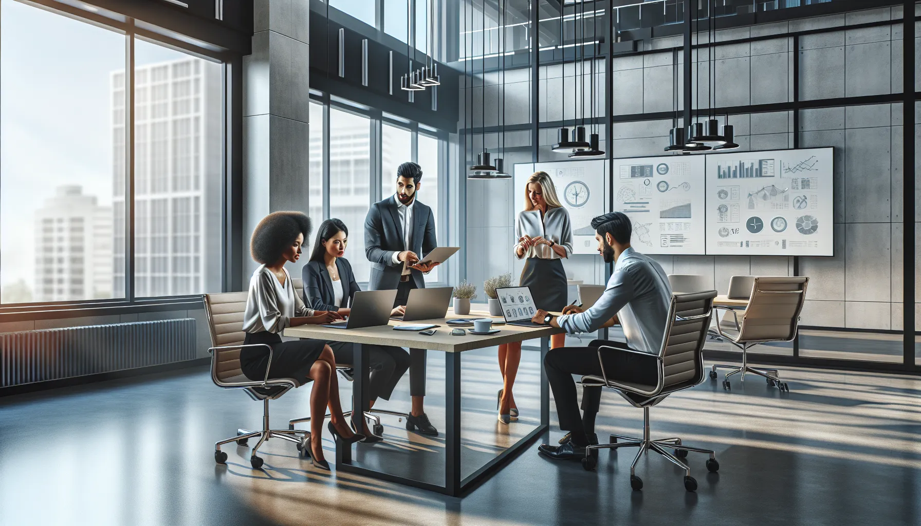 diverse professionals collaborating in a bright, modern office.