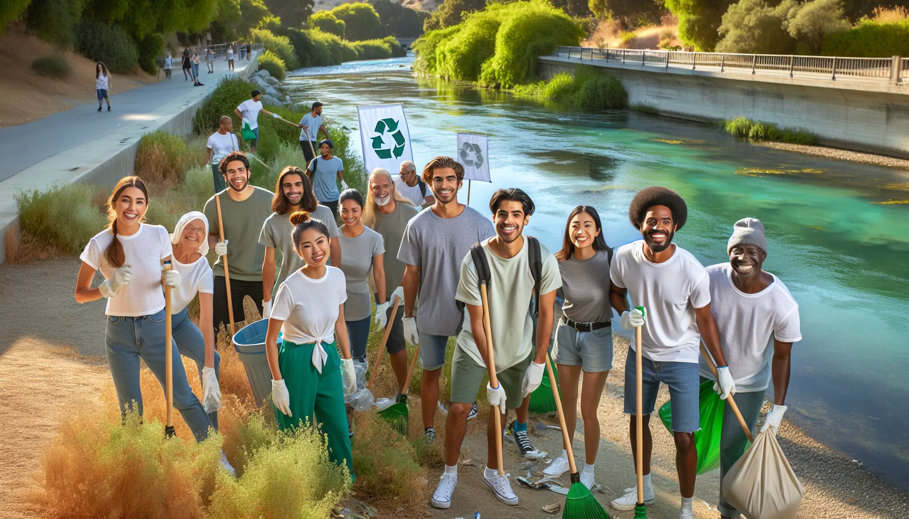 community members cleaning a local waterway for conservation.