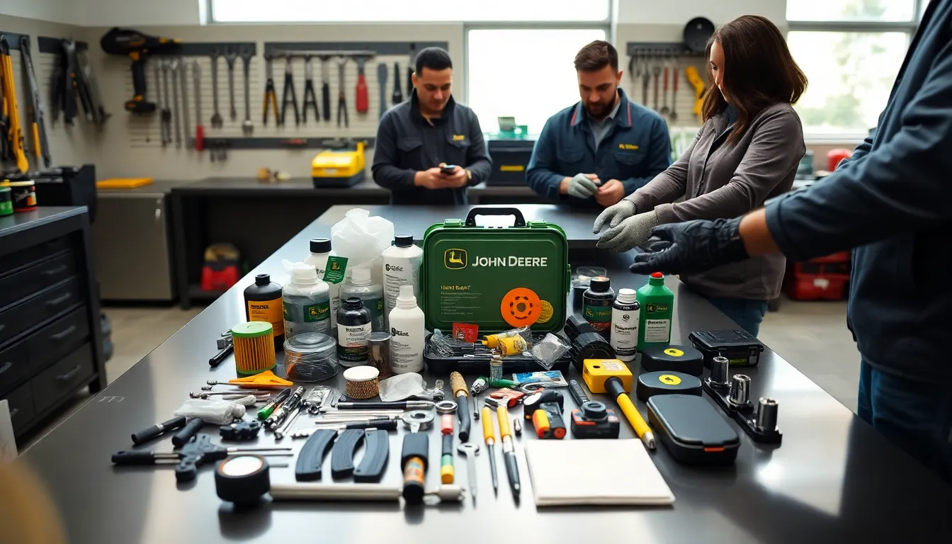 John Deere Home Maintenance Kit displayed in a clean workshop.