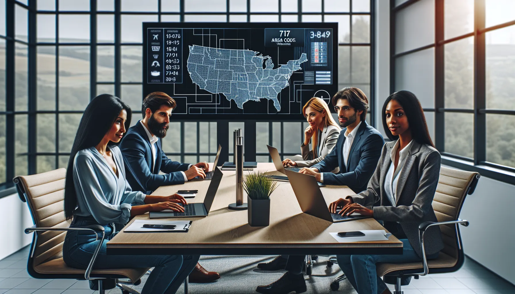 diverse team collaborating on telecommunications in a modern office.
