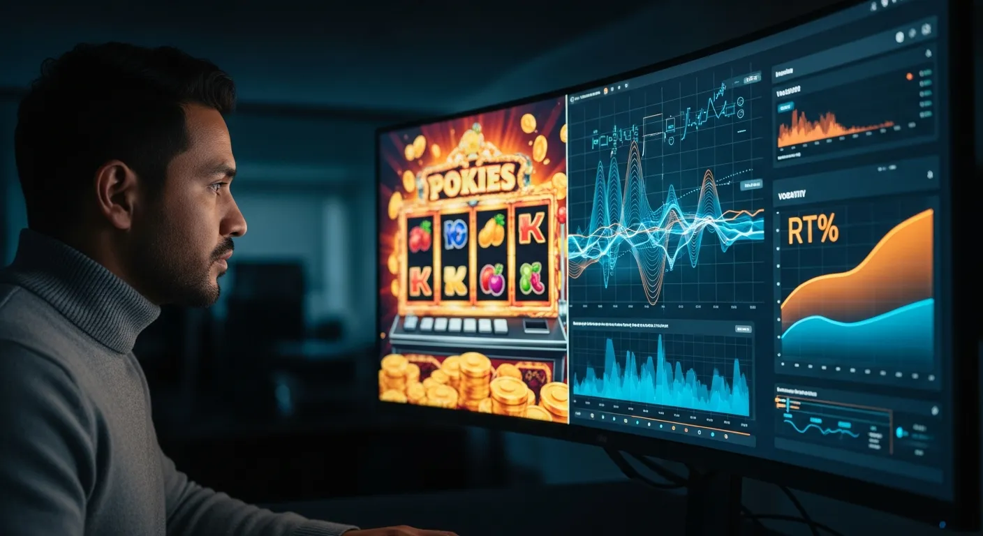A data analyst examining the financial algorithms and RTP metrics behind a digital slot machine.