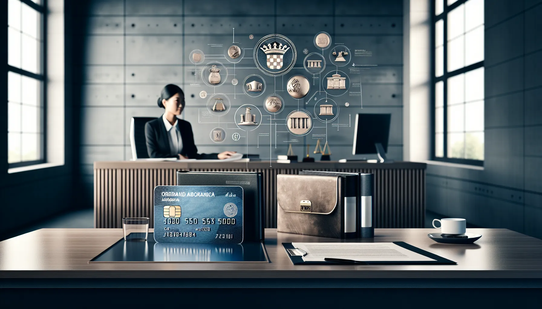 Croatian legal professional reviewing inheritance documents with banking materials on desk