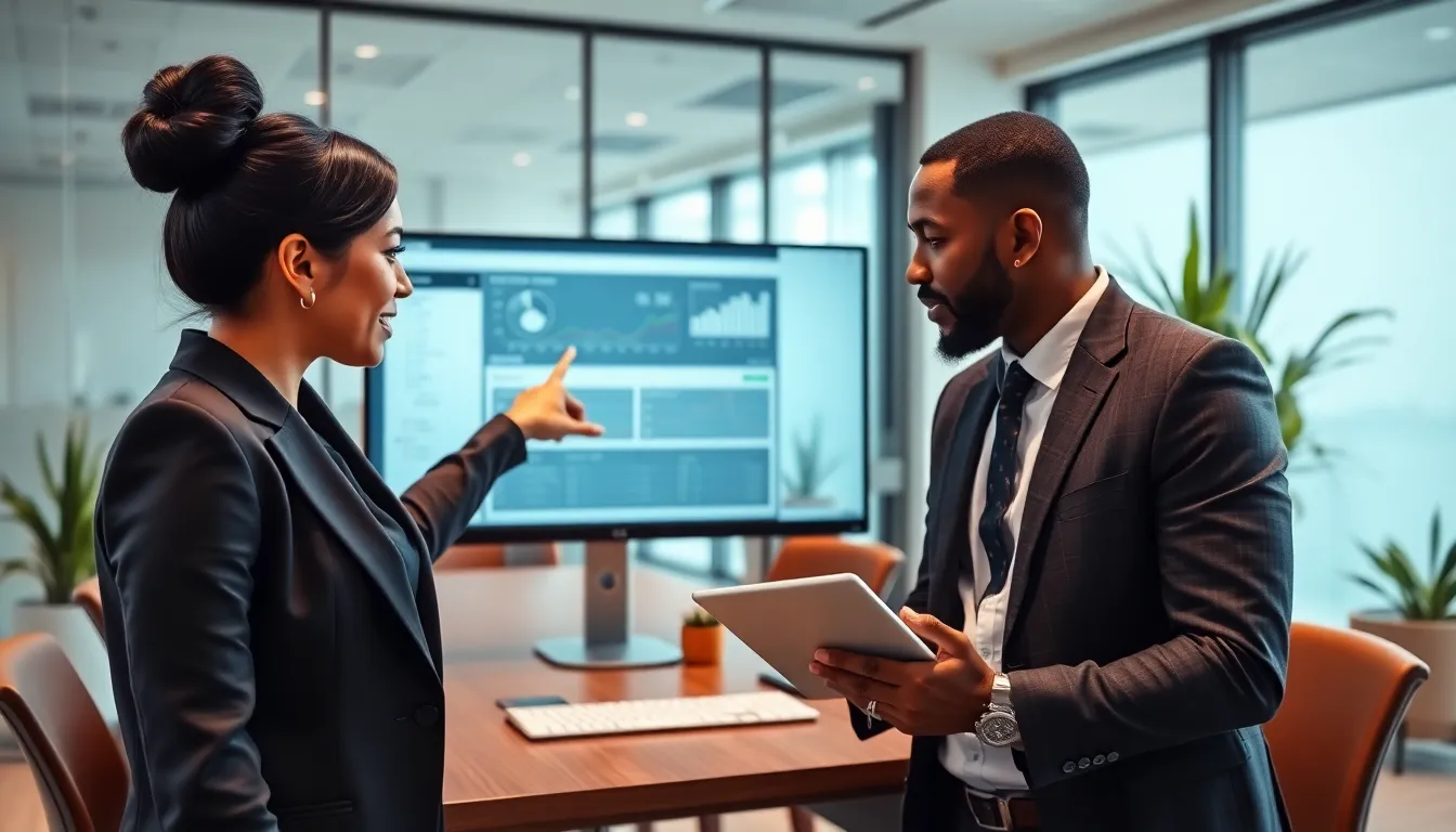 diverse team analyzing regulatory change management software in a modern office.