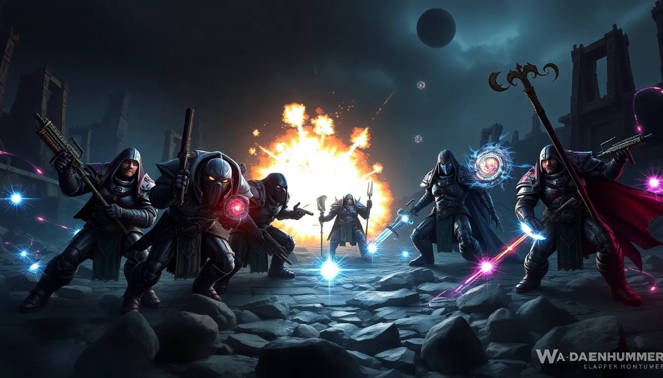 elite warriors in futuristic armor engaged in combat in Warhammer.