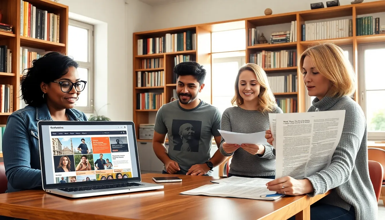 diverse group discussing at a workspace, reflecting community and learning.
