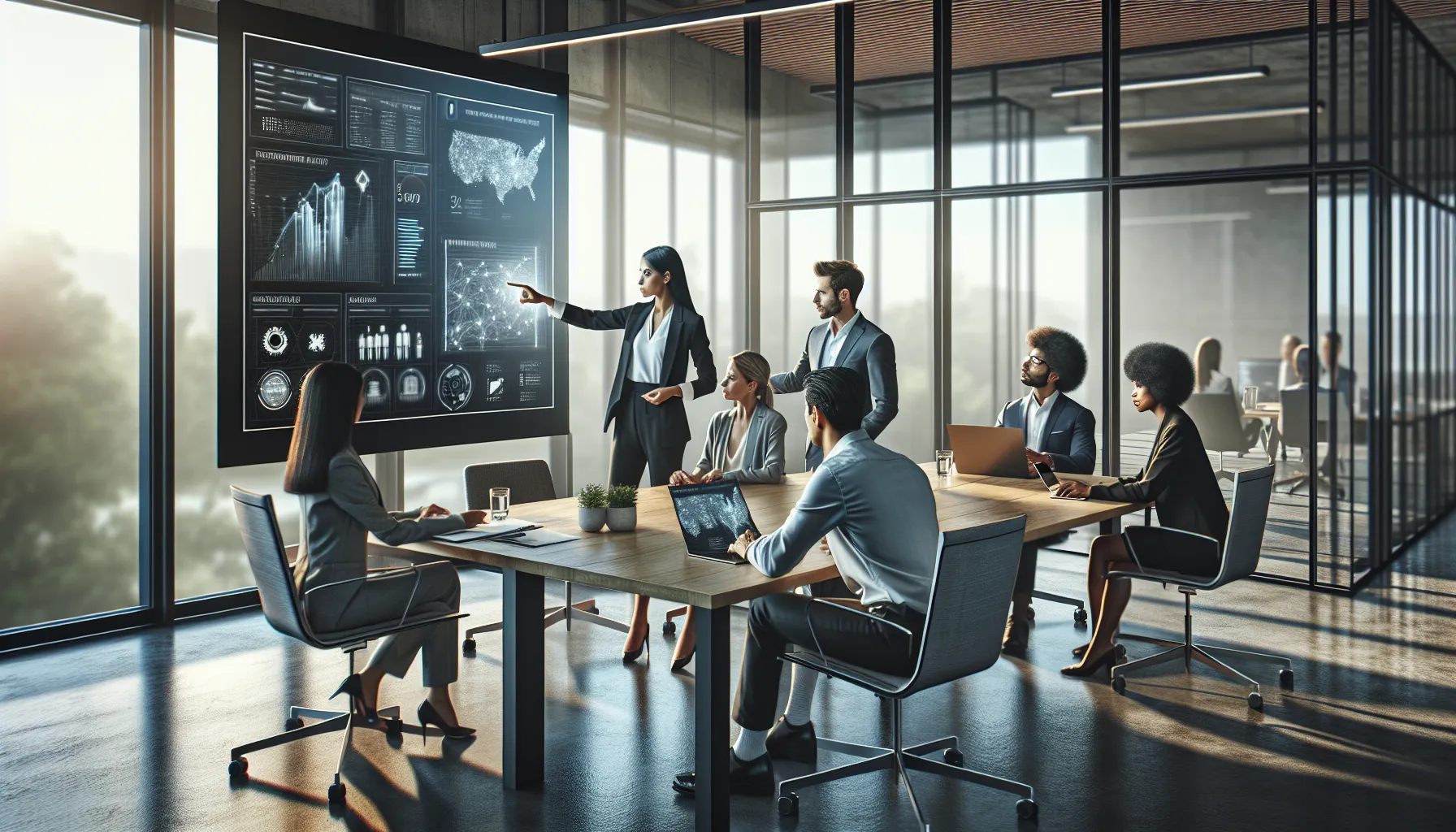 diverse team discussing future innovations in a modern office setting.
