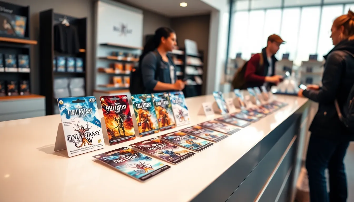Display of Final Fantasy XIV time cards in a modern retail setting.
