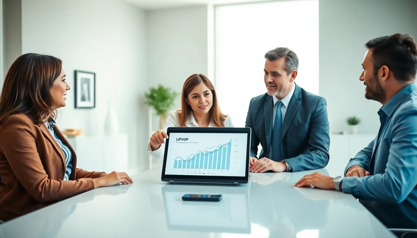 diverse team discussing mortgage insurance in a modern office.