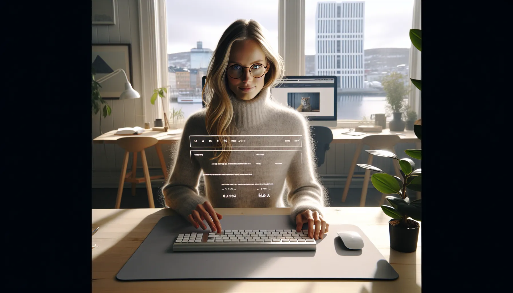Norwegian designer tests website accessibility with keyboard and contrast tools in office.