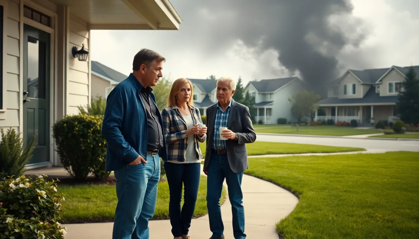 couple in a suburban setting reflecting hidden turmoil.