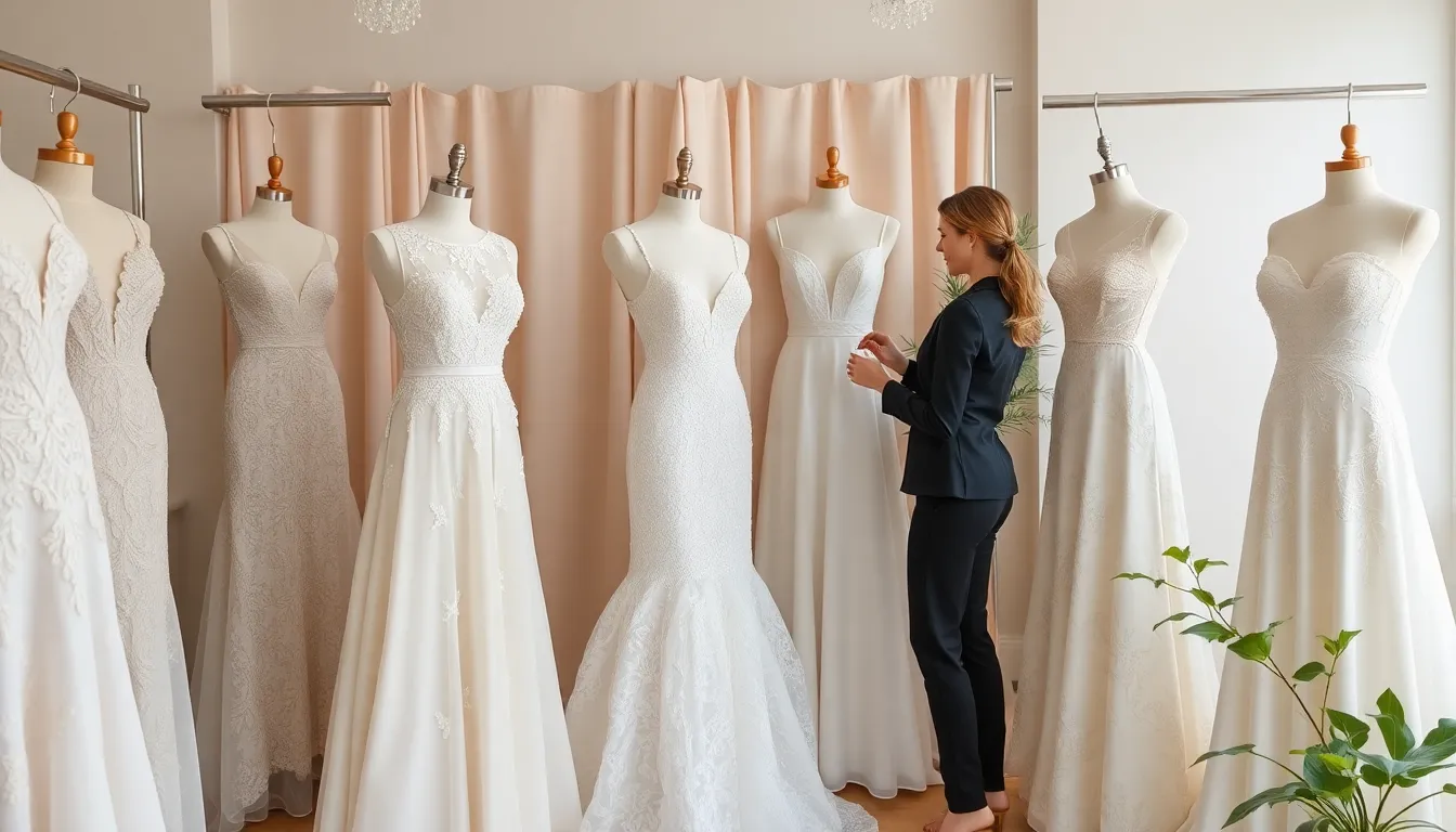 bridal boutique showcasing sustainable wedding dress designs.